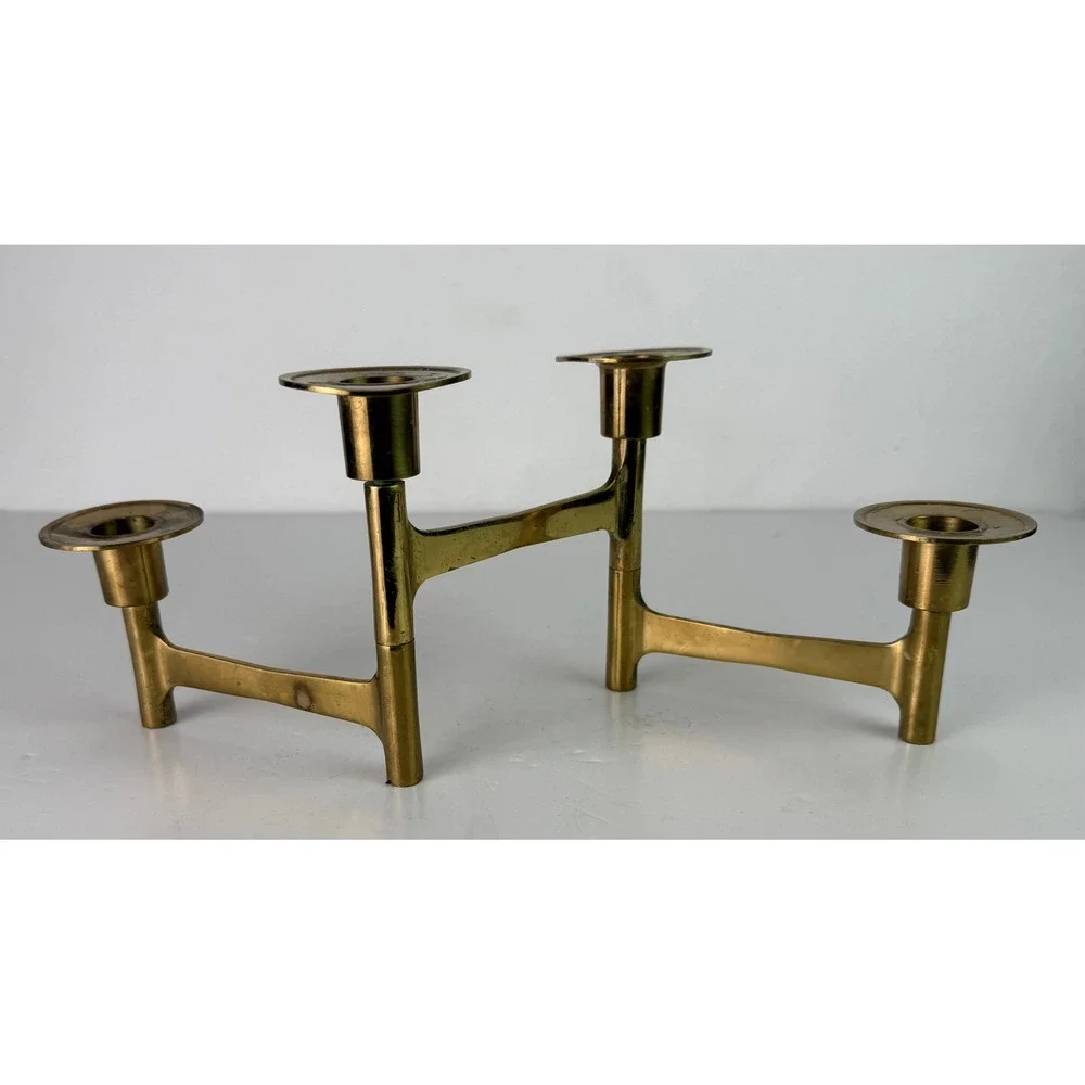 Vtg Brutalist Mid-Century Modern Folding Brass 4 Candle Holder Candelabra MCM